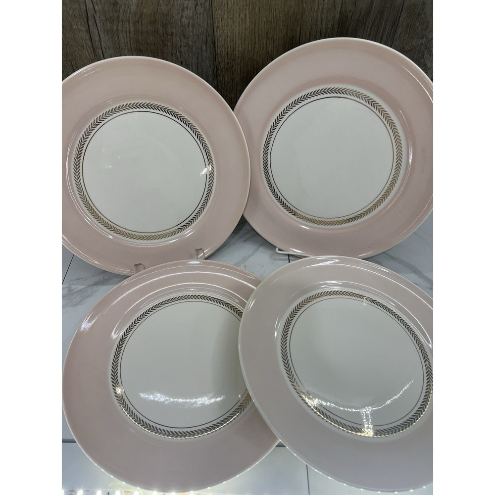4-American Limoges Dinner Plates 10" Coral Pink Candle Light 22K Gold MINT